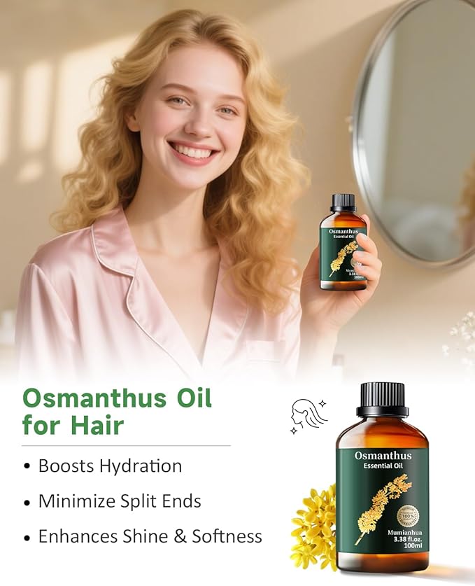 Pure Osmanthus Essential Oil, Mumianhua Natural Osmanthus Oil for Diffuser, Skin, Air Purifier,Candle Making, Massage, Relaxation, Evening Luxury, Garden Elegance, Home Fragrance 3.38 Fl Oz - Bloomnest