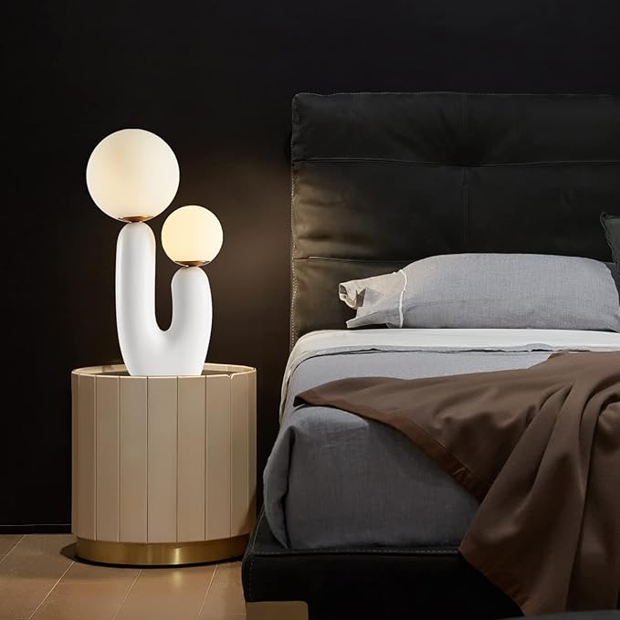 Arturesthome Nightstand Desk Lamp, Creative Nordic Living Room Bedside Bedroom Table Lamp with Light Bulbs, White - Bloomnest