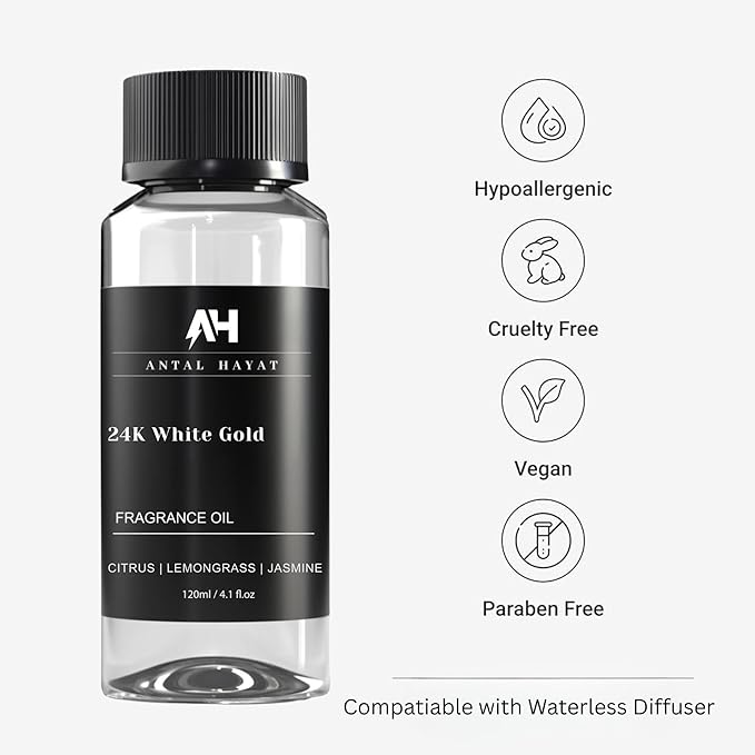 24K Diffuser Essential Oil Scent - Luxury Hotel Inspired Aromatherapy Scent Diffuser Oil - Hints of Zesty Citrus, Floral Jasmine, & Delicate Lily - for Essential Oil Diffusers - 120mL - Bloomnest