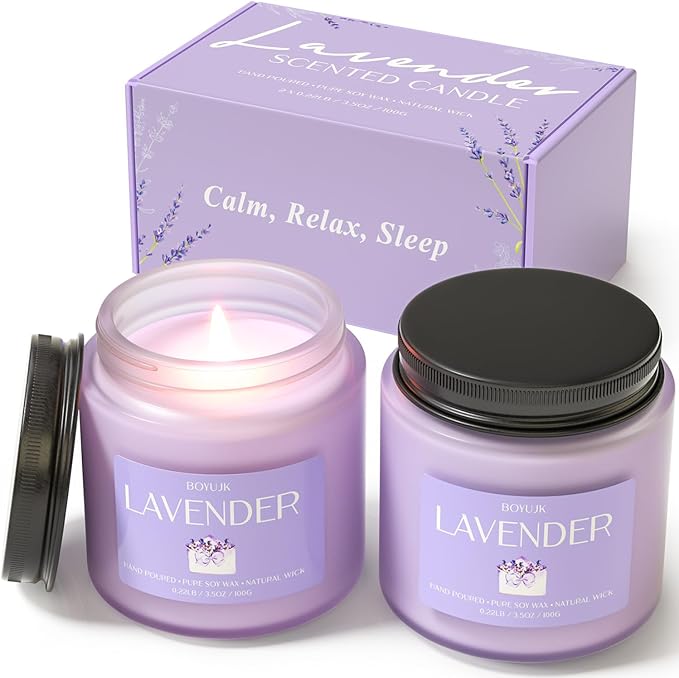 Lavender Candle, BOYUJK Scented Candles for Home, Scented Candle Set for Stress Relief and Promote Sleep, Candles Gifts for Women and Men - Bloomnest