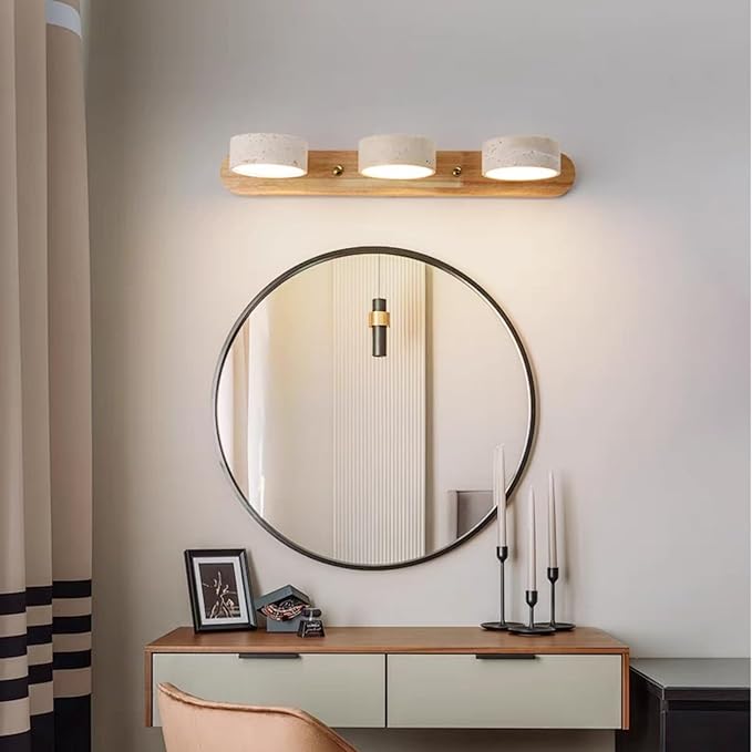 Japanese Wabi-Sabi LED Wall Sconce with Natural Stone Shade,Vintage Swivel Wall Lights,Modern Wall Sconce for Bathroom Mirror, Kitchen,Dining Room,Hallway,Vanity Lighting (B, 3 Heads) - Bloomnest
