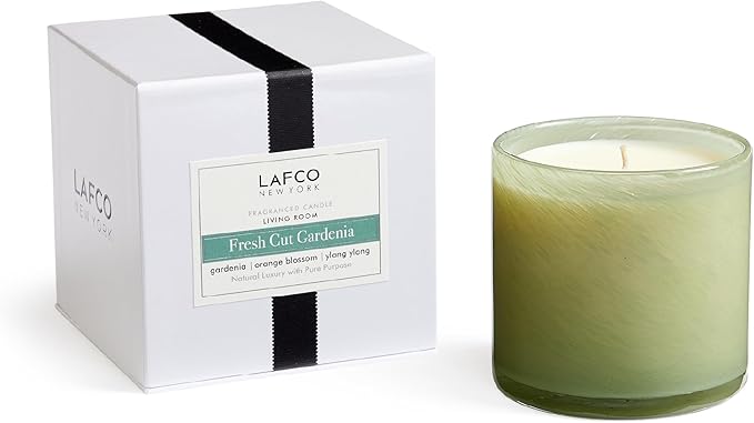 LAFCO New York Signature Candle, Fresh Cut Gardenia - 15.5 oz - 90-Hour Burn Time - Reusable, Hand Blown Glass Vessel - Made in The USA - Bloomnest