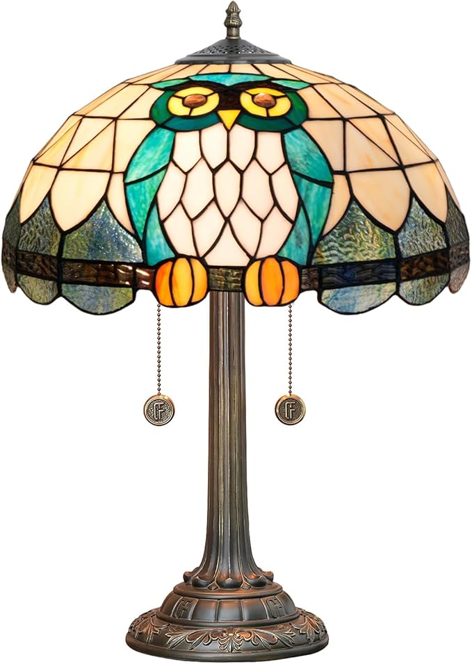 Tiffany Table Lamp Owl Animal Design Stained Glass Lamp 16 inch Handmade Large Desk Light Antique Beside Reading Lamp for Home Living Room Bedroom Office - Bloomnest