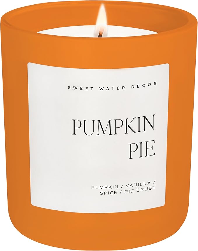 Sweet Water Decor Pumpkin Candle - Pumpkin Pie Scented Fall Candle, 15oz Orange Matte Jar for Fall Decor - Soy Candle Wax with 70 Hour Burn Time - Bloomnest