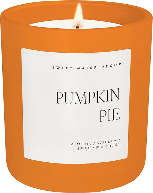 Sweet Water Decor Pumpkin Candle - Pumpkin Pie Scented Fall Candle, 15oz Orange Matte Jar for Fall Decor - Soy Candle Wax with 70 Hour Burn Time - Bloomnest