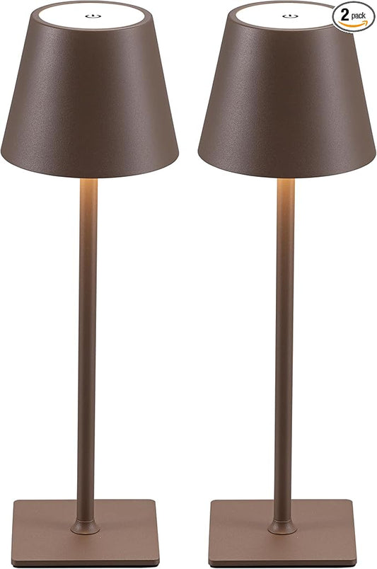 KDG 2 Pack Cordless Table Lamp,Portable LED Desk Lamp, 4000mAh Battery Operated, 3 Color Stepless Dimming Up, for Restaurant/Bedroom/Bars/Outdoor Party/Camping/Coffee Shop Night Light(Brown) - Bloomnest