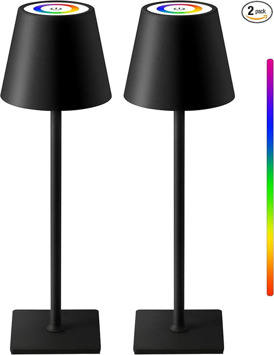 KDG 2 Pack Cordless Table Lamp, RGB Color Stepless Dimming Up, 4000mAh Battery Operated Portable LED Desk Lamp, for Dinning Room, Bedroom, Bar, Outdoor Garden, Camping, Night Light (Black) - Bloomnest