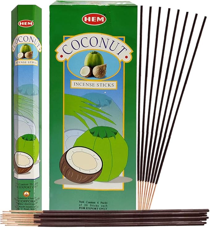 TRUMIRI Coconut Incense Stick Bundle: 121 Pieces (6 Packets of 20), Includes Incense Holder TRUMIRI