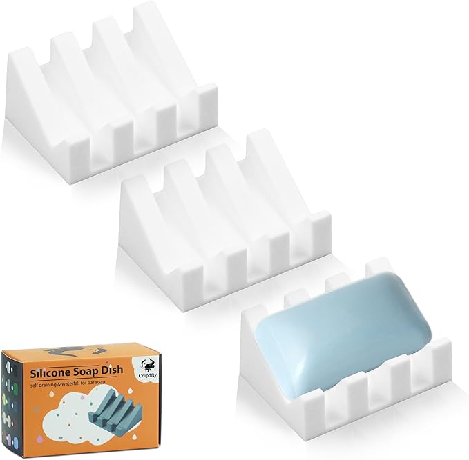 Self Draining Soap Dish Holder,Silicone Soap Dish,for Bathroom,Kitchen, Sponges，Can Extend Soap Life，Keep Soap Bars Dry and Easy Cleaning (White,3-Pack) - Bloomnest
