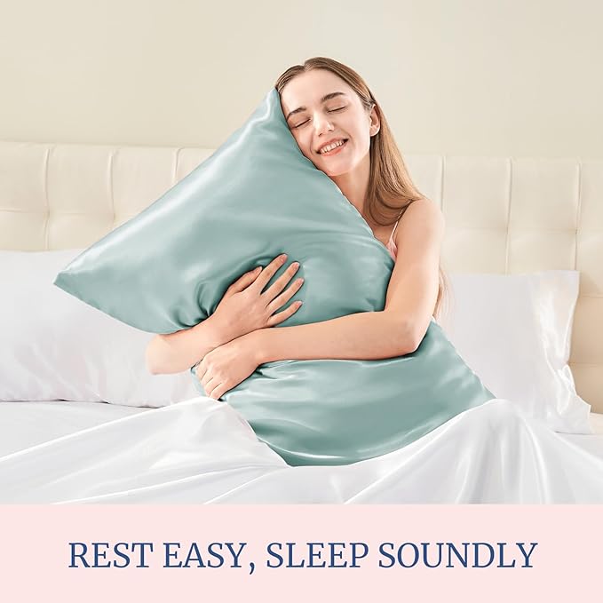 BEDELITE Satin Pillowcase for Hair and Skin, Super Soft and Cooling Similar to Silk Pillow Cases 2 Pack with Envelope Closure, Gift for Women Men(13"x18" Toddler Size, Haze Blue) - Bloomnest