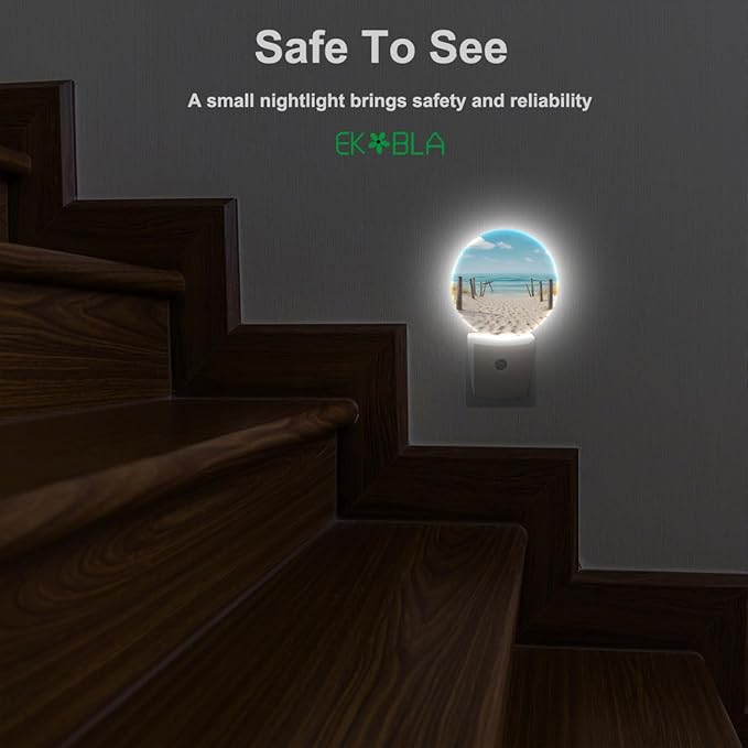 EKOBLA Beach Scene Plug-in Nightlights Sea Ocean Decorative Night Light with Dusk-to-Dawn Auto Sensor Energy Saving LED Lighting for Home Bathroom Coastal Decor - Bloomnest