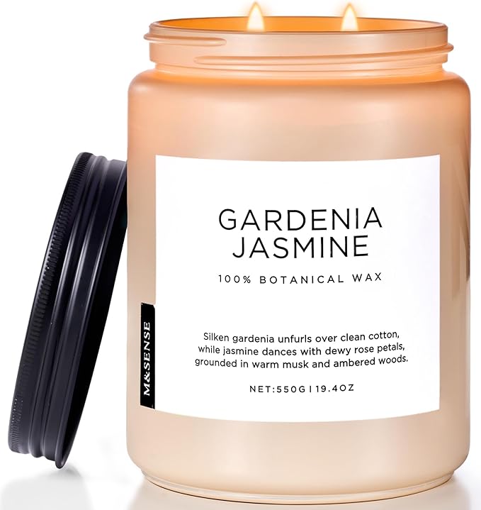 M&SENSE Gardenia Jasmine Scented Candle, 110 Hours Slow Burning Clean Non Toxic 19.4oz 2 Wicks Highly Scented Aromatherapy Candle for Housewarming Gifts, Long Lasting Fragrance for Bath & Office - Bloomnest