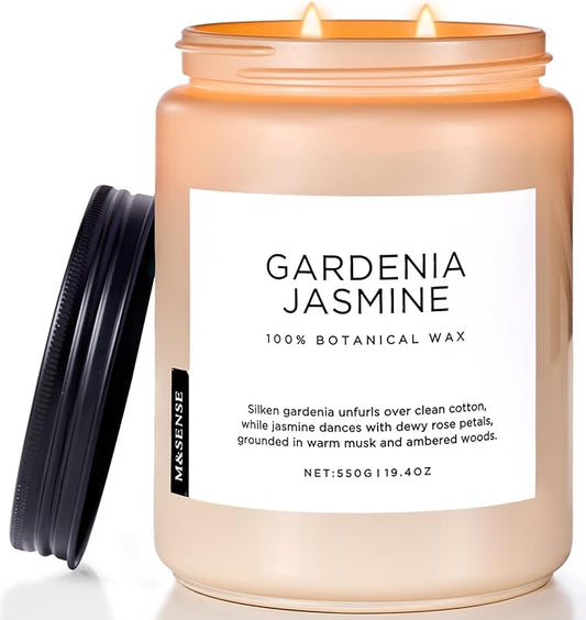 M&SENSE Gardenia Jasmine Scented Candle, 110 Hours Slow Burning Clean Non Toxic 19.4oz 2 Wicks Highly Scented Aromatherapy Candle for Housewarming Gifts, Long Lasting Fragrance for Bath & Office - Bloomnest