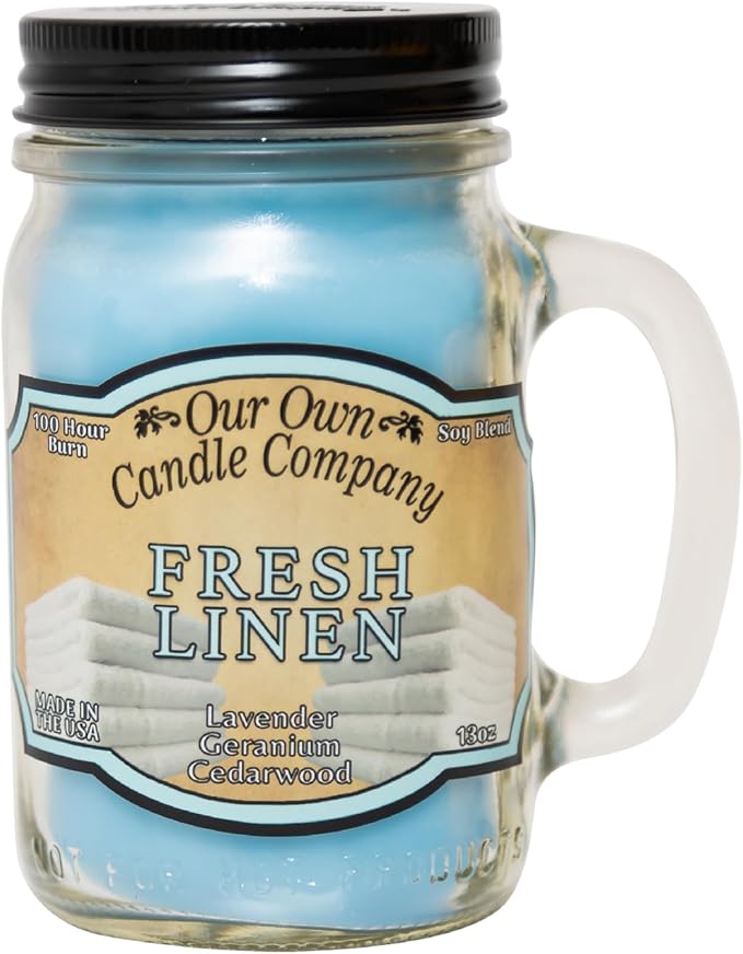 Our Own Candle Company, Fresh Linen Scented Mason Jar Candle, 100 Hour Burn Time,13 Ounces - Bloomnest