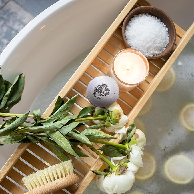 Natural Amor Lavender Spa Gifts for Women,7pcs Self Care Box Including Soap Bar, Candle, Bath Butter - Bloomnest
