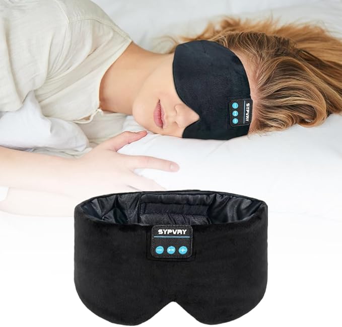 Sleep Mask Bluetooth 5.4 Headphones Soft Wireless Headband Eye Mask Blackout with Microphone (Black M) - Bloomnest