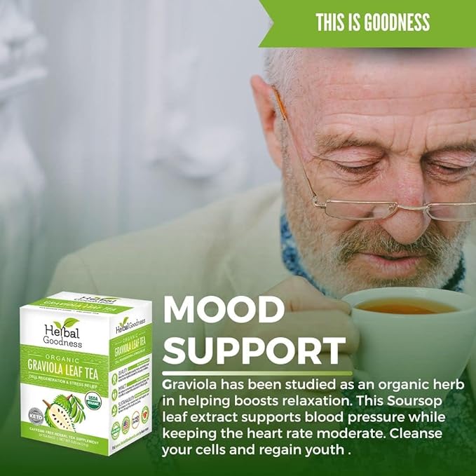 Graviola Leaf Soursop Tea - Organic Soursop Leaves | Hoja de Guanabana Leaves | Cell Support & Regeneration, Calm Relaxation - Caffeine Free - 24 Tea Bags - Herbal Goodness - Bloomnest