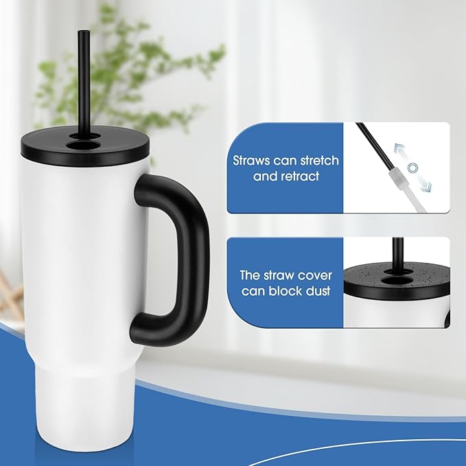 2 Pack 24oz Tumbler with Handle and Straw | Insulated Stainless Steel Travel Mug, Leakproof Lid Double-Wall Vacuum Cup for Hot & Cold Beverages - Fits Cup Holder, for Coffee, Tea, Water, White & Black - Bloomnest