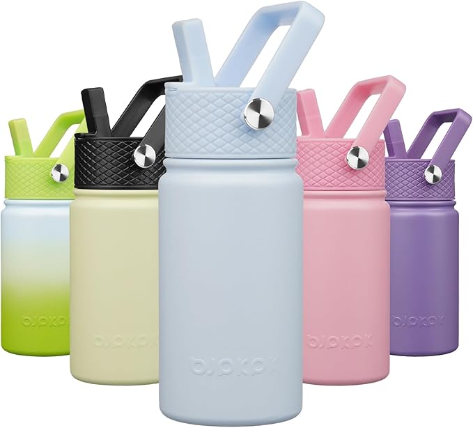 BJPKPK Insulated Water Bottle with Straw Lid, 15oz Cute Water Bottles, Stainless Steel Metal Thermo, Reusable BPA Free Leak Proof Tumblers, Cups,Light Blue - Bloomnest