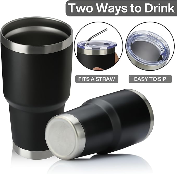 MEWAY 30oz Insulated Tumbler With Lids and Straws,Stainless Steel Double Vacuum Coffee Tumbler Cup, Brush, Durable Powder Coated Coffee Cup for Cold & Hot Drinks(Black,8 PACK) - Bloomnest
