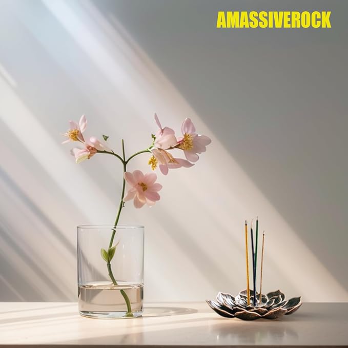 AmaSiverRock Cone Incense Burner - Brass Lotus Ash Catcher Waterfall Backflow Incense Holder for Sticks - Meditation Yoga Decor Home - Bloomnest