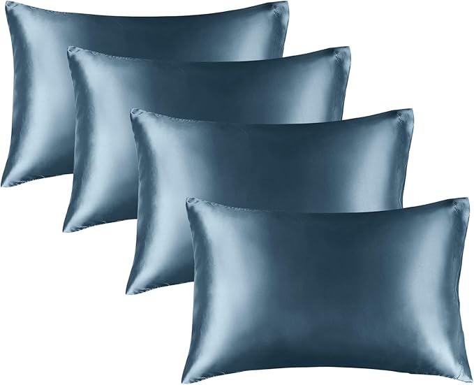 BEDELITE Satin Pillowcase for Hair and Skin, Super Soft Similar to Silk Pillow Cases 4 Pack with Envelope Closure, Cooling Pillowcases for Women Men (20"x26" Standard Size, Bluesteel) - Bloomnest
