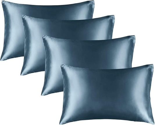 BEDELITE Satin Pillowcase for Hair and Skin, Super Soft Similar to Silk Pillow Cases 4 Pack with Envelope Closure, Cooling Pillowcases for Women Men (20"x26" Standard Size, Bluesteel) - Bloomnest