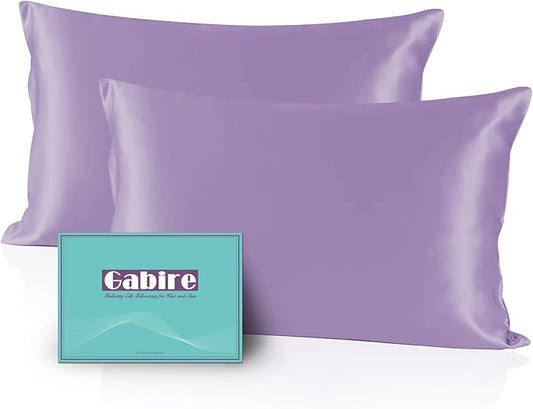 Mulberry Silk Pillow Cases Set of 2, Both Sides Real Silk Pillowcase for Hair and Skin Prevent Acne Pillowcase Organic Silk Pillow Cases 2 Pack with Hidden Zipper, Lavender, Standard (20"×26") - Bloomnest