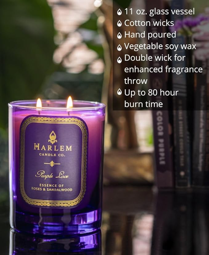 HARLEM CANDLE CO. Purple Love - Luxury Scented Soy Candle, 11 oz - 80-Hour Burn Time | Rose, Sandalwood, Apple and Clove | Scented Candles for Home - Bloomnest