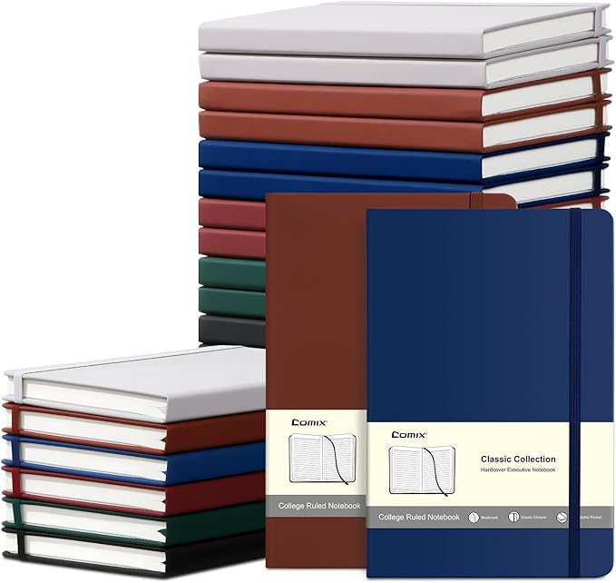 COMIX 24 Pack Lined Journal Notebooks for Work, 240 Pages, 5.5" x 8.3", A5 Hardcover Journaling Notebooks for Notes-Taking Writing, Business Notebooks Jounrnals for Office School - Bloomnest