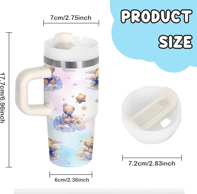 Bear Gifts - 14 Oz Cartoon Kids Tumbler with Handle and Straw, Stainless Steel Insulated Water Bottle,for Boys Girls, School, Travel - Cute Bear Themed Children Birthday Gift Cup(1pc) - Bloomnest