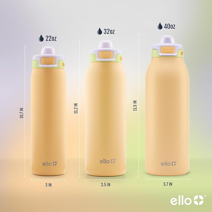 Ello Pop & Fill Insulated Stainless Steel Water Bottle with Quick Fill Lid, Leakproof Locking, Sip or Chug Spout, BPA-Free, Double Wall Vacuum Insulated for Sports, Travel & School- 22oz / 32oz / 40oz Ello