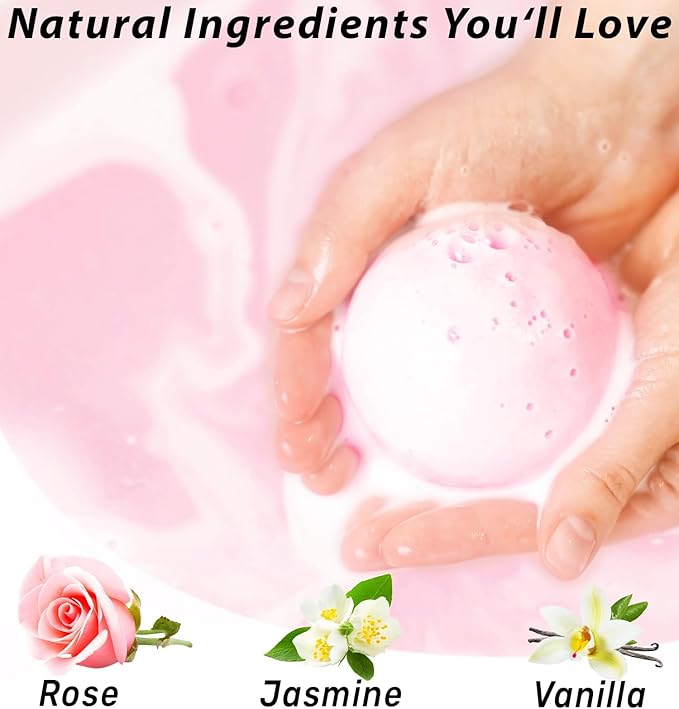Rose Vanilla Bath Bomb Mega Foaming Bubbles Infused with Vanilla Jasmine Luxurious Spa Bath Essentials Nourishing Dry Skin Stress Relief Bath Gift - Bloomnest