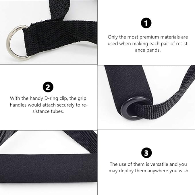 Garneck 4pcs Resistance Band Handles Plastic D Ring Exercise Strap Foam Handle Band Fitness Equipment for Home Gym Overhead Strength Training Stretching Black - Bloomnest