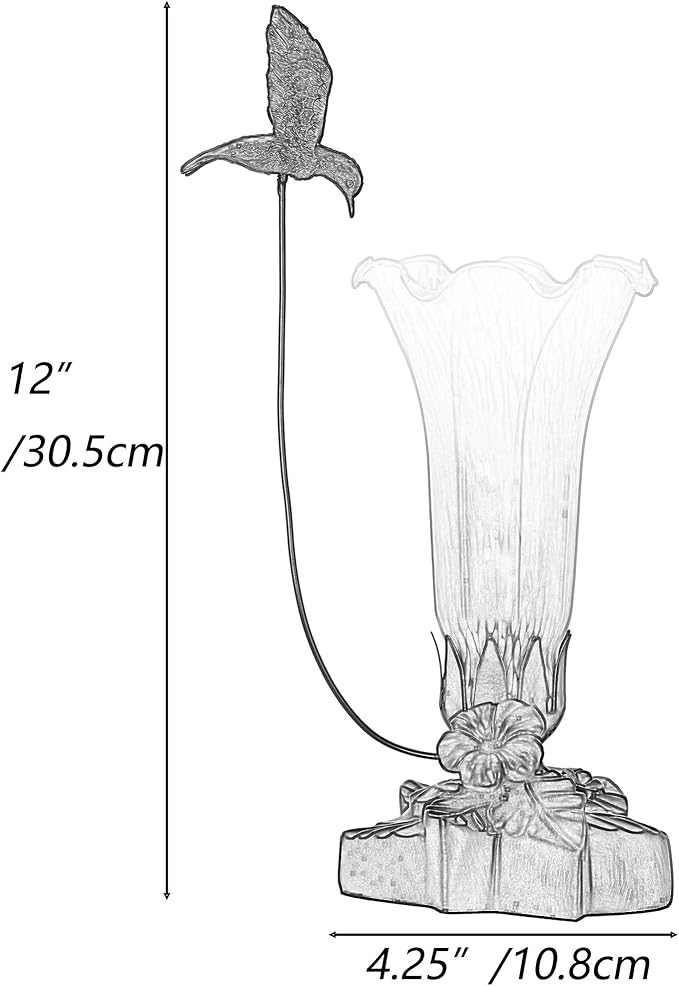 Bieye LL06 Hummingbird Flying Over Lily Flower Blown Glass Table Lamp for Home Decor (White Red, 4.25Wx12H)