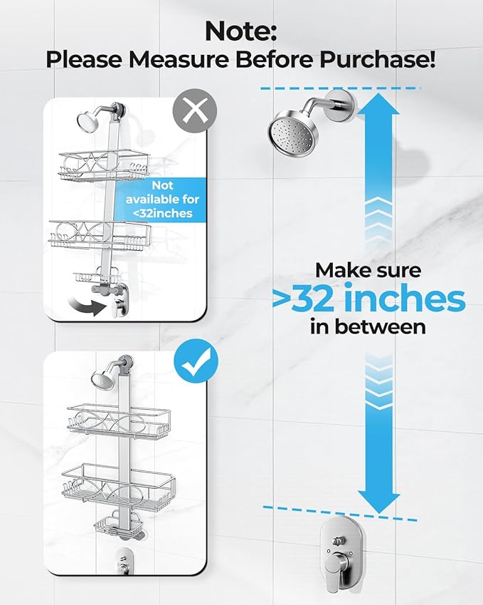 ODesign 2 Tier Stainless Steel Anodized Aluminum,Height-Adjustable Rustproof Shower Caddy Hanging Anti-Swing-Over The Shower Head Caddy-Bathroom Showe r Storage Organizer With Soap Box Holder- Sliver - Bloomnest