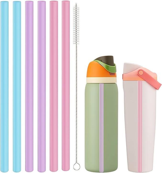 Straws Replacement Compatible with Owala Freepsip 24oz,32oz Water Bottle,Replacement Parts For Owala Free Sip Sway 30 oz,Include 6 BPA-FREE Straws and 1 Cleaning Brush Bubrike