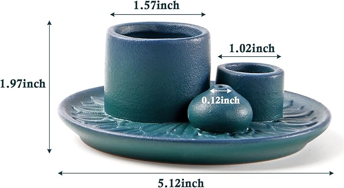 4 in 1 Ceramic Incense Holder, Palo Santo Stick Holder, Sage Holder for Burning, 5.2" Ash Catcher Tray for Meditation, Yoga & Home Decor (Blue)