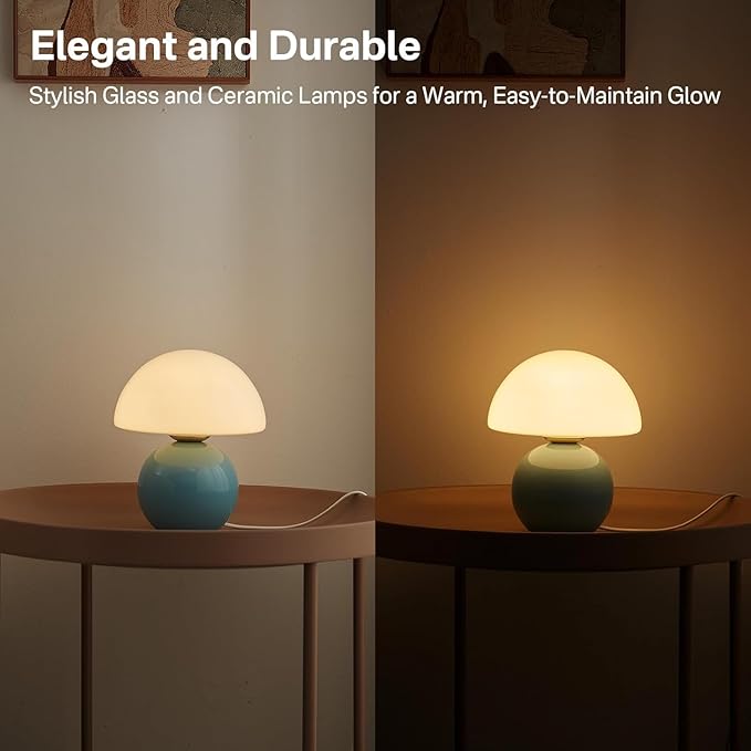 Mushroom Lamp Table Lamp for Bedroom,Desk Bedside Small Lamps for Living Room Night Stands,Mushroom Decor Cute Mini Modern Mid Century Lamps,Unique Aesthetic Home Living Room Decor(Blue) - Bloomnest