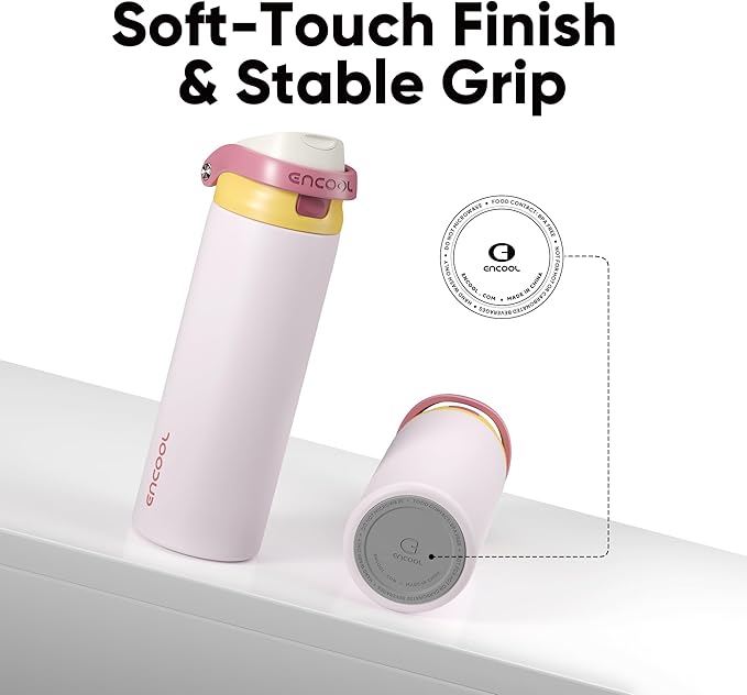 ENCOOL Leakproof Insulated Water Bottle with Straw Dual-Sip Water Bottle Bag-Safe Design for Work, Commute & Gym – Keeps Drinks Cold All Day, 32 oz, Blush Pink ENCOOL
