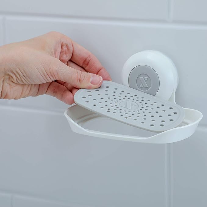 SlipX Solutions Strong Hold Soap Saver, Suction Cup Soap Holder, Must Have Universal Kitchen & Bathroom Shower Accessories (White, Single Tray (2-Pack) - Bloomnest