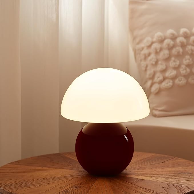 Mushroom Lamp Table Lamp for Bedroom,Desk Bedside Small Lamps for Living Room Night Stands,Mushroom Decor Cute Mini Modern Mid Century Lamps,Unique Aesthetic Home Decor(Christmas Red) - Bloomnest