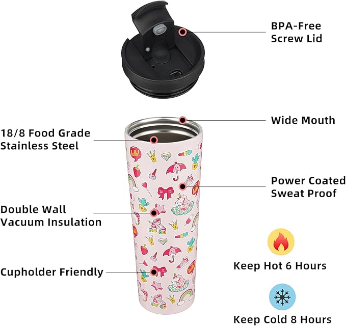BJPKPK 34oz Insulated Tumbler With lid And Straw Stainless Steel Tumblers Travel Coffee Mug Reusable Thermal Cup,Unicorns - Bloomnest