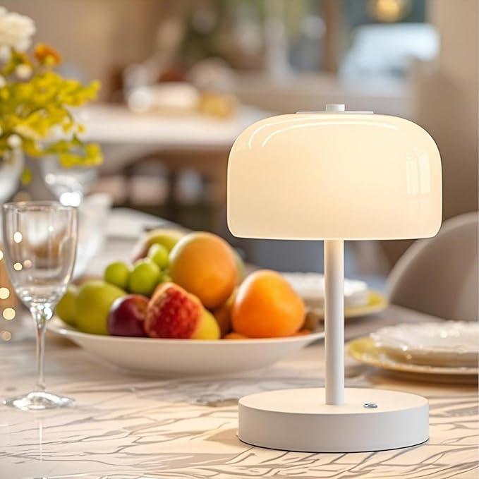 Oneach 9in Cordless LED Mushroom Table Lamp Touch 3 Way Dimmable Bedside Small Lamp Battery Operated Rechargeable Modern Nightstand Desk Lamp for Bedroom Living Room Restaurant White(2 Pack) - Bloomnest