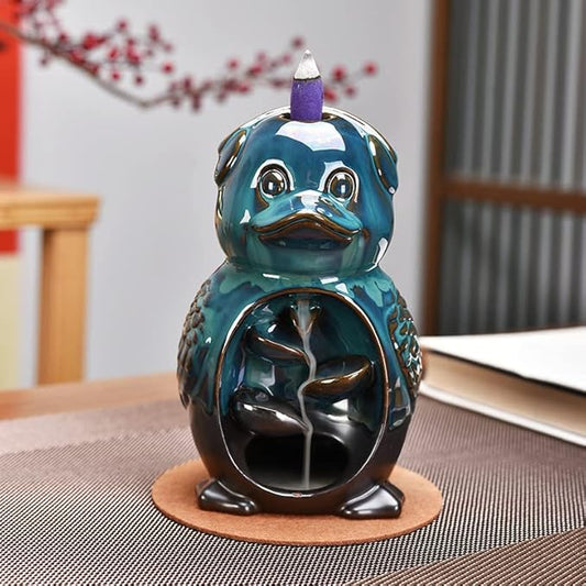 Cute Duck Animal Waterfall Backflow Incense Holder for Sticks,Ceramic Incense Burner with Mat,Tweezers for Home Aromatherapy Ornament Decor AI020 - Bloomnest