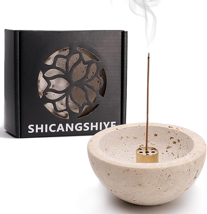 Incense Holder for Sticks and Cones - Handcrafted Limestone Incense Burner and Ash Catcher, Modern Stone Holder for Aromatherapy, Meditation, and Japanese Incense - Bloomnest