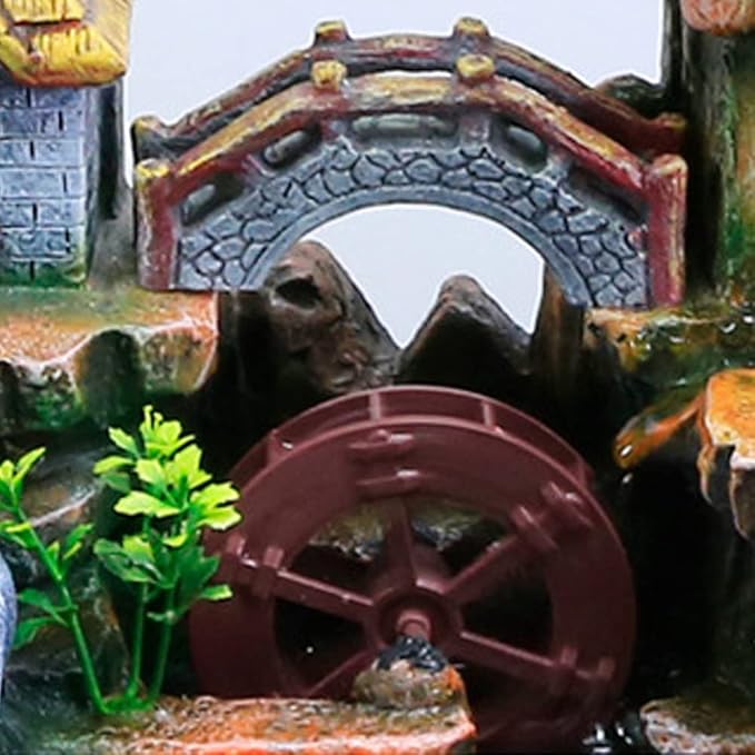 Gdrasuya10 110V Desktop Fountain Fish Tank Mini Waterfall with Fisherman, LED Lighting Fountain Simulation Resin Rockery Water Fountain Bonsai Ornaments for Home, Office, Bedroom, Desk - Bloomnest