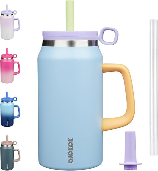 BJPKPK 50oz Insulated Tumbler with Handle Stainless Steel Travel Coffee Mug with Lid Reusable Large Water Bottle with Straw,Blue - Bloomnest