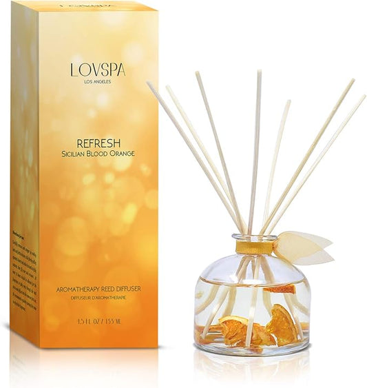 LOVSPA Reed Diffuser Set, Refresh Sicilian Blood Orange Scented Oil Diffuser with Sticks, Home Fragrance Accessories for Bathroom Shelf Decor, Aroma Diffusers for Home or Office Desk, USA Made