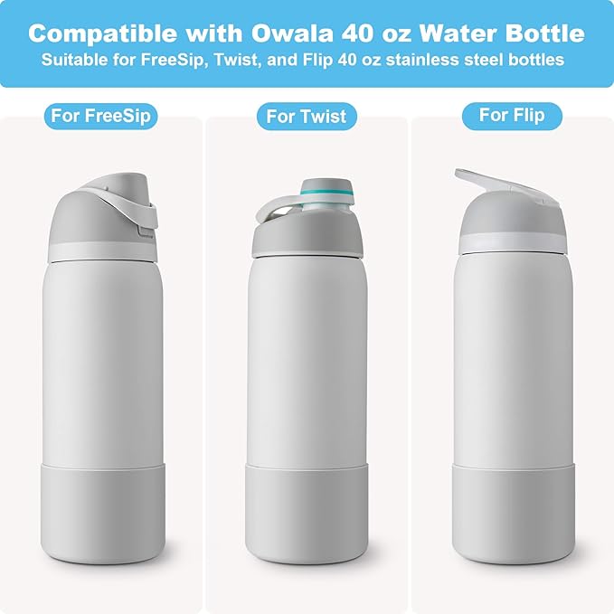 2PCS Silicone Water Bottle Boot for Owala 24oz 32oz 40oz, Anti-Slip Protective Sleeve Bottom Bumper Protector for FreeSip, Twist, and Flip Stainless Steel Water Bottles Alwenid